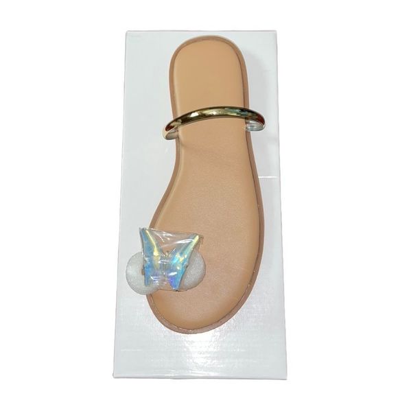 SHEIN Shoes - 𝅺SHEIN Butterfly toe decorated sandals with gold strap across foot